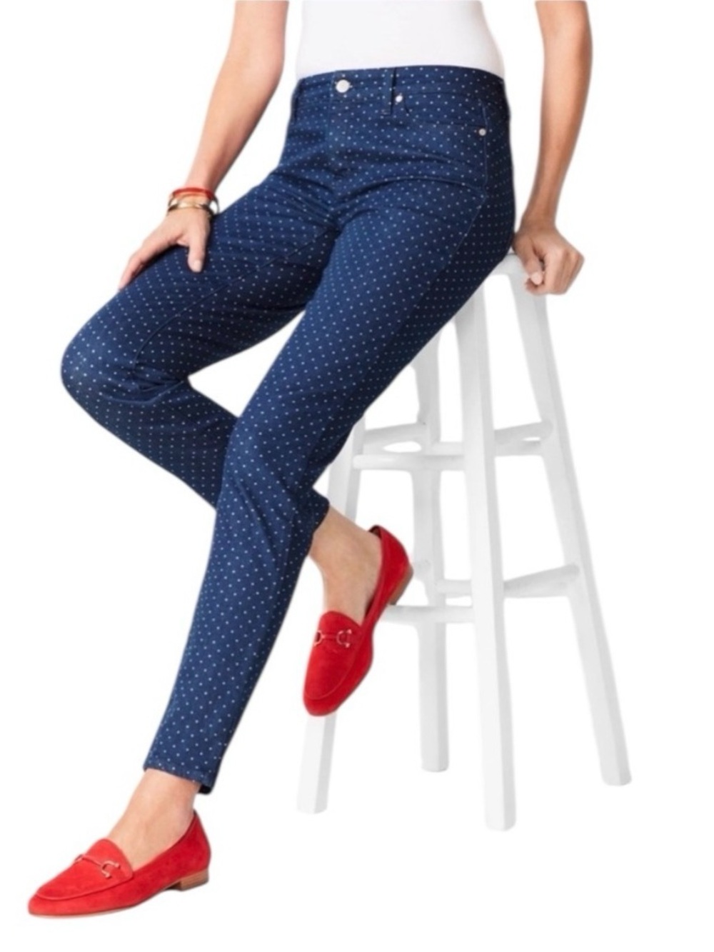 Talbots Flawless Slim Ankle jeans blue polka dot 2